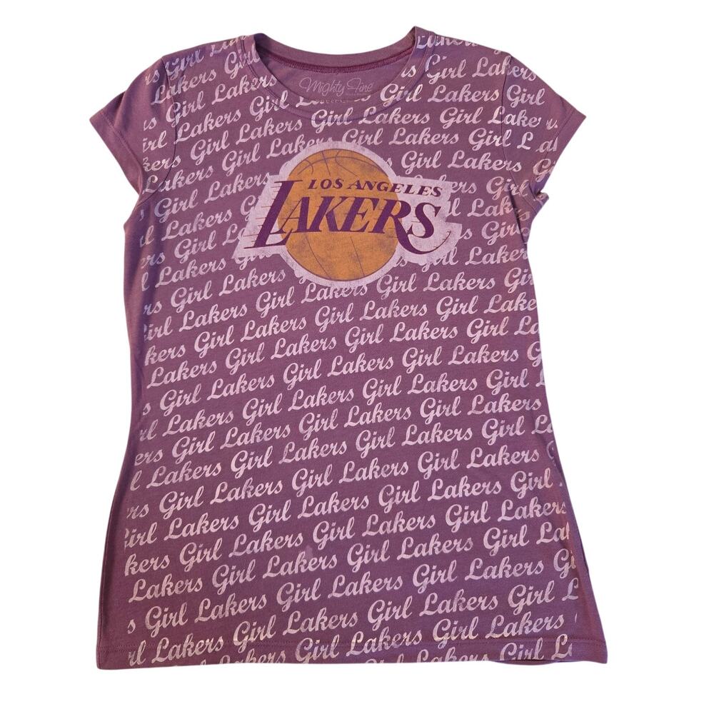NBA LA Lakers Girl All‑Over Script Print T‑Shirt Grunge Y2K Vintage Style S